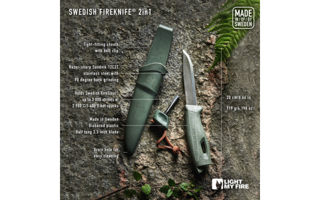  Light my Fire Swedish FireKnife 2in1 sagegreen mes en aanmaakblokje