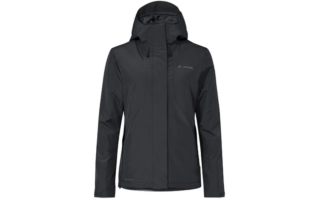 Schwarze Regenjacke mit Kapuze und Reißverschluss