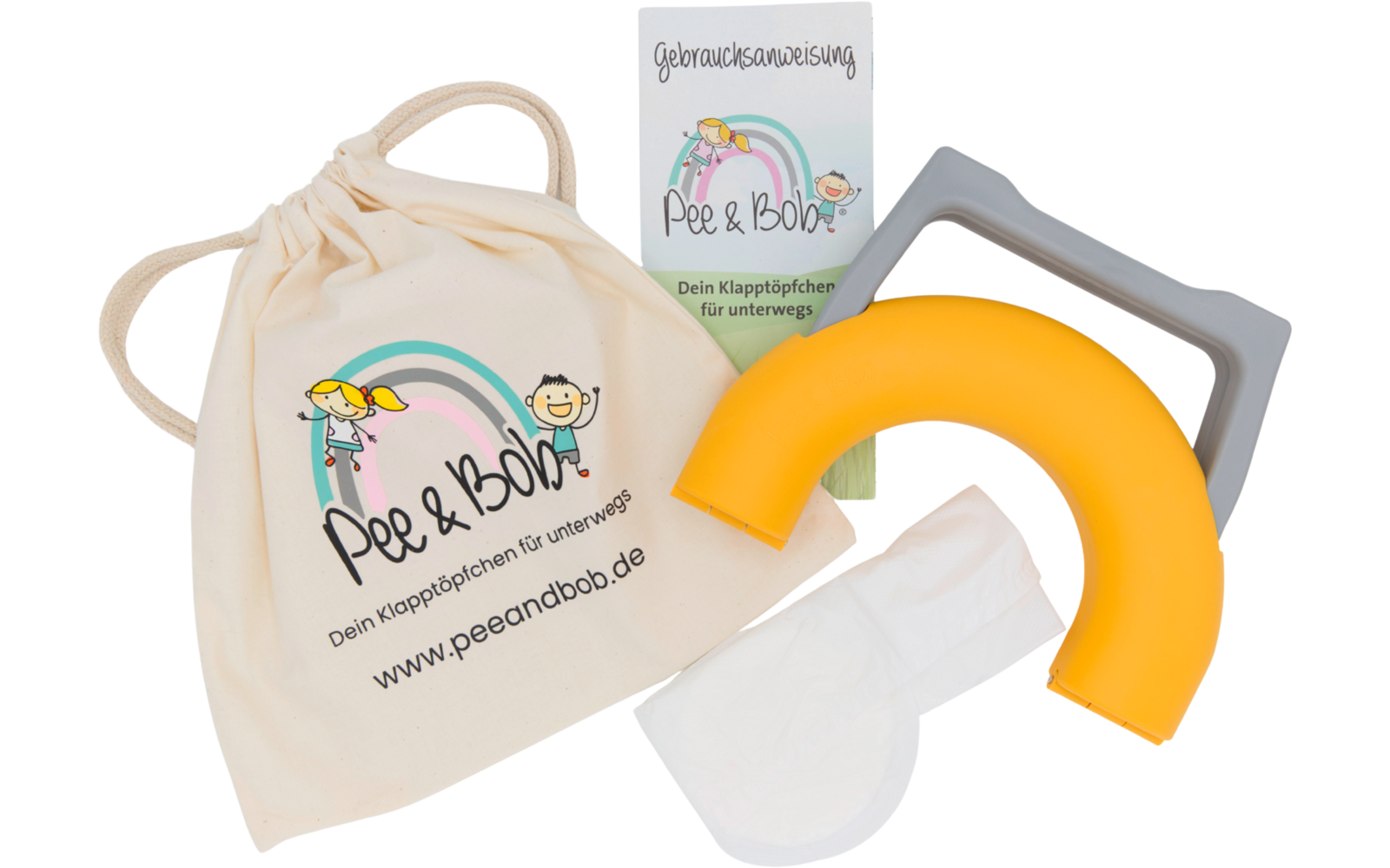 Produktbild Pee & Bob Starter-Set Klappt&ouml;pfchen mobil f&uuml;r Kinder bis 50 kg inklusive 5 Einwegbeutel 1