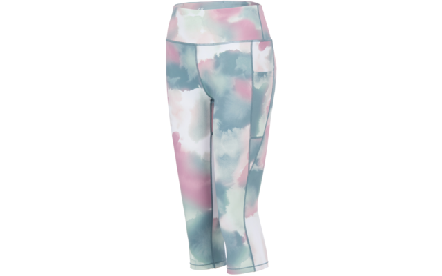 3/4 leggings with high waistband and side pocket, pastel blotch pattern in pink, teal and white