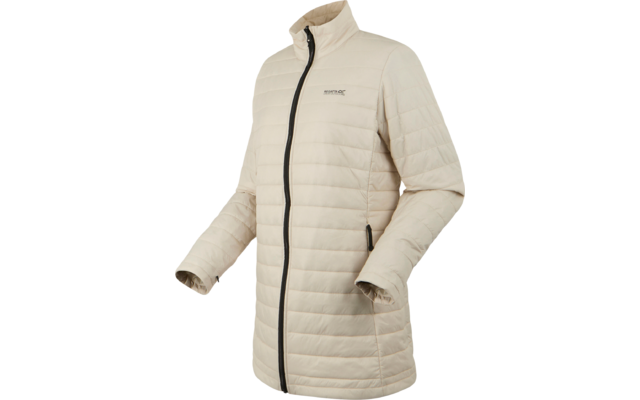 Beige Daunenjacke mit Steppmuster, Reißverschluss und langen Ärmeln