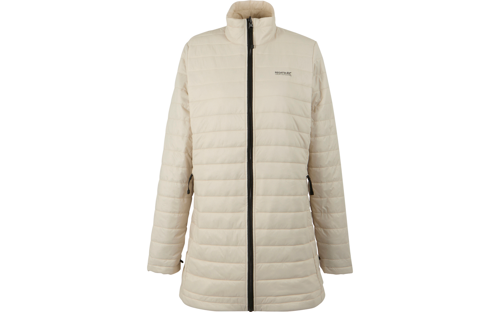 Beige gesteppte Damenjacke mit Stehkragen und Reißverschluss