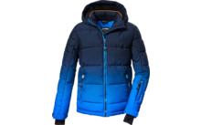 Blau gewatteerde winterjas met capuchon en ritsen