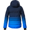 Blaue Steppjacke mit Kapuze von hinten
