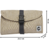 Bolsa de tela beige con correa negra de cierre, dimensiones 23 x 17 x 9 cm