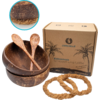 Chinchilla kokosnootschalen met lepel en houder - 2-delige set