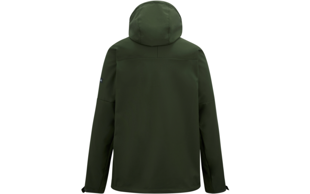 Rückenansicht einer grünen Jacke mit Kapuze