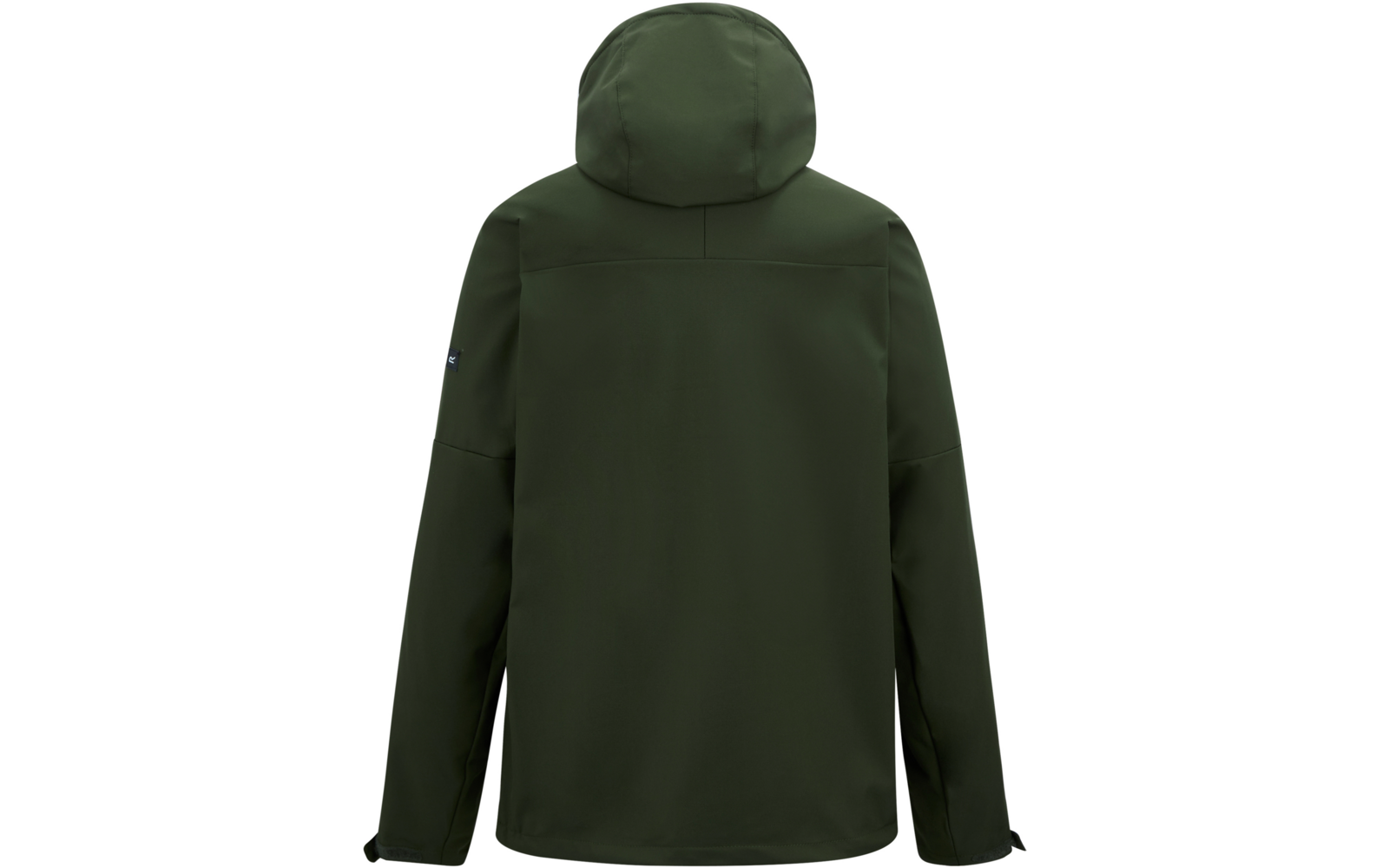 Rückenansicht einer grünen Jacke mit Kapuze