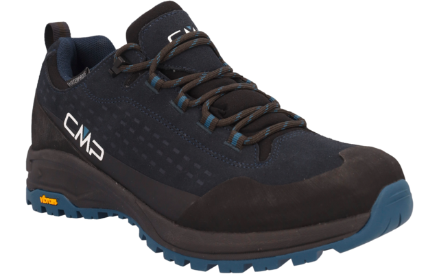 Schwarzer Wanderschuh mit blauen Akzenten und CMP-Logo