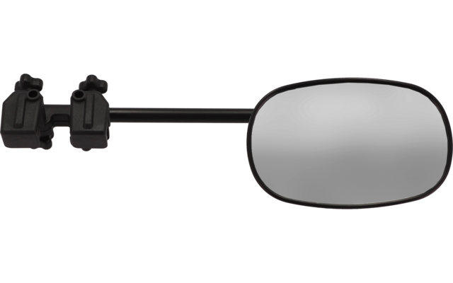 Rechteckiger Außenspiegel mit schwarzem Rahmen und Halterung