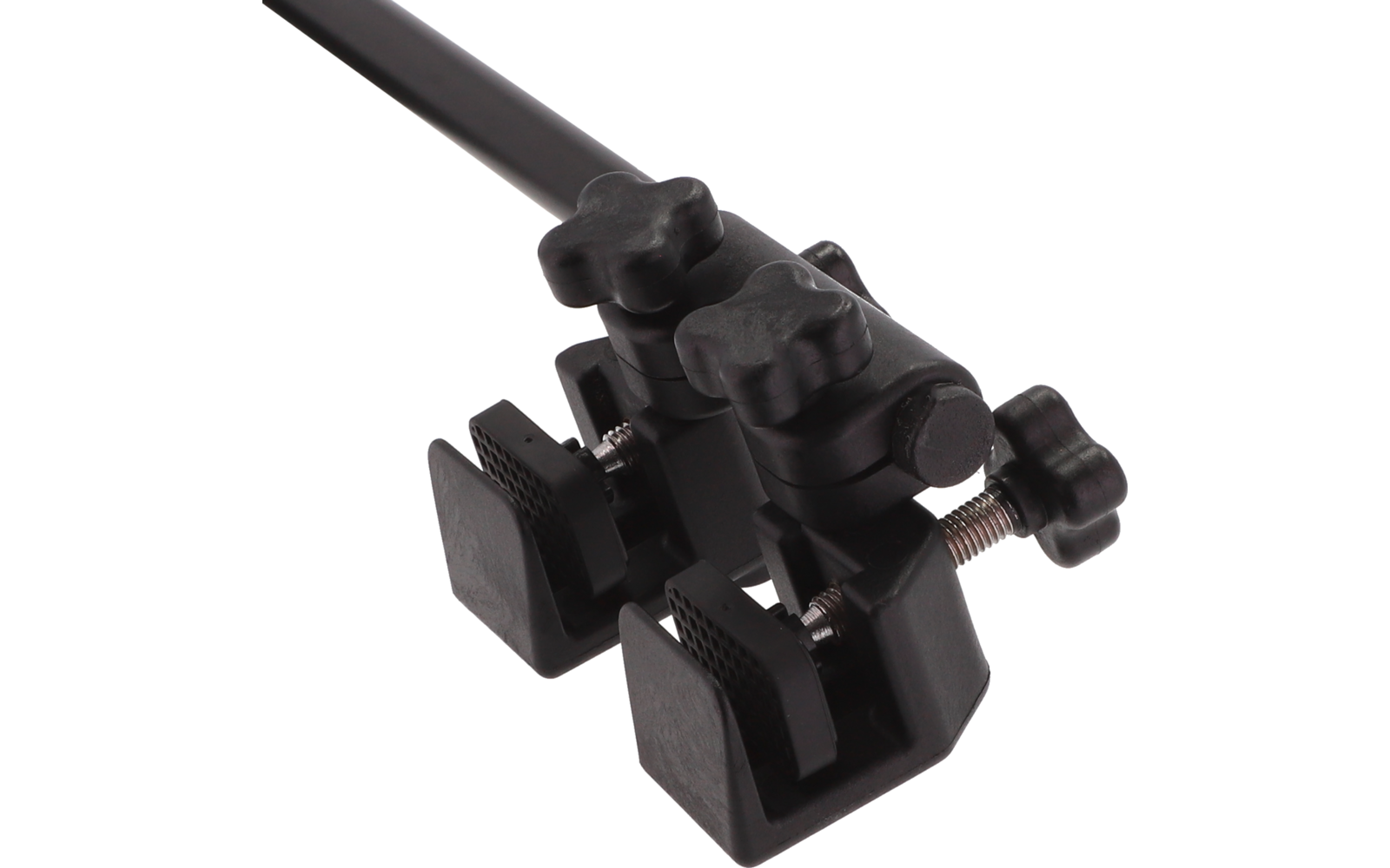 Schwarzes, technisches Bauteil mit mehreren Knöpfen und Verbindungen