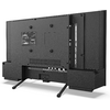 Achterzijde van een zwarte flatscreen-tv op twee pootjes, zichtbare aansluitingen (HDMI, USB), ventilatieopeningen en een etiket met cello