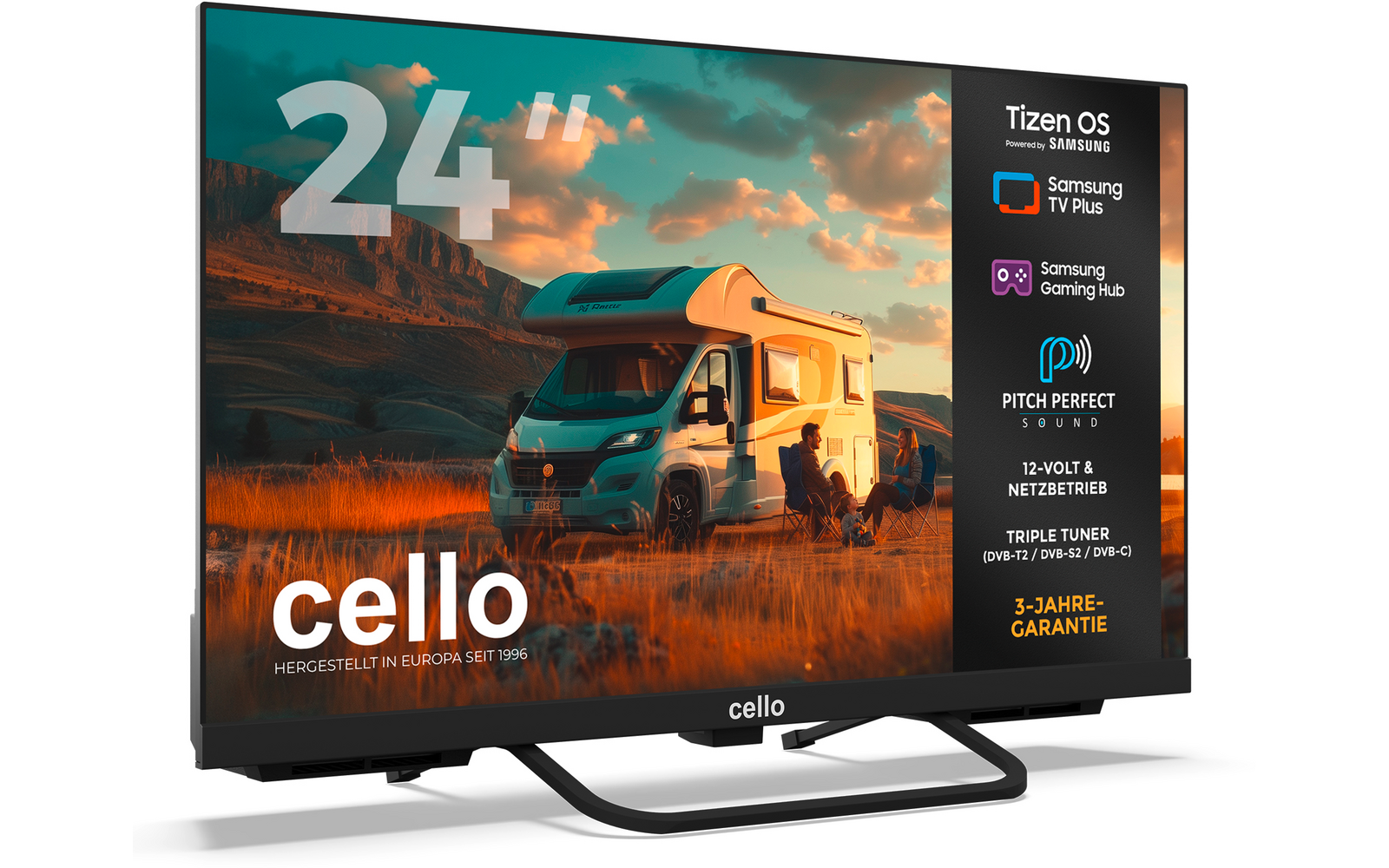 Product afbeelding Cello CTrav Smart Tizen OS Camping LED TV mit Triple Tuner, WLAN, Bluetooth, 12/24/230 V 1