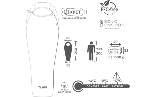 Produktbild Tambu Talu Mumienschlafsack Recyceltes Polyester 3-Jahreszeiten 230 cm 1