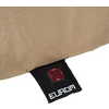 Beige stofbekleding met een zwart label waarop een zwarte rechthoekige knop met een rood verlicht aan/uit-symbool en 'EUROM' in witte letters staat