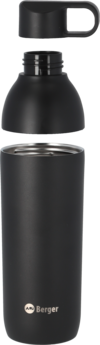 Berger Edelstahl Trinkflasche mit 2-in-1 Deckel 550 ml - schwarz matt