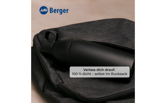 Berger Edelstahl Trinkflasche mit 2-in-1 Deckel 550 ml - schwarz matt