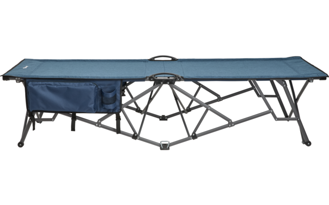 Klappbare Liege mit dunkelblauem Bezug und weißem Metallgestell