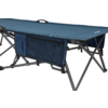 Blauer Campingbett mit Metallgestell und Stoffbespannung