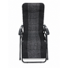 Fauteuil inclinable noir avec panneau central gris rayé, cadre en métal et accoudoirs sur fond blanc