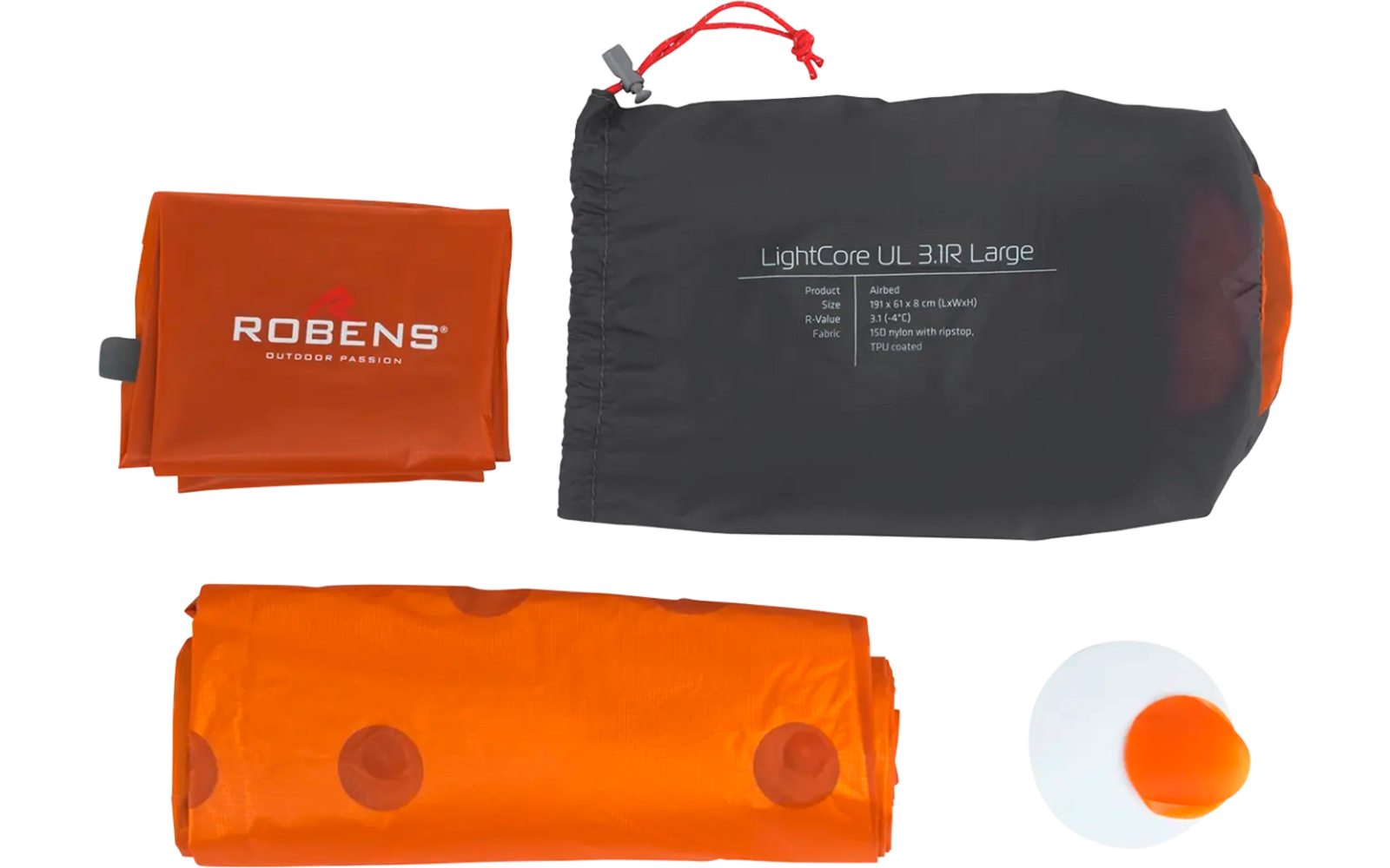 Eerste hulp-set met oranje verbandpakket, oranje wondverband en een oranje oordopje