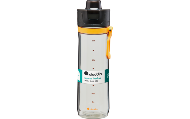 Aladdin Sports Tracker Trinkflasche mit Aufdruck 0,8 Liter grau