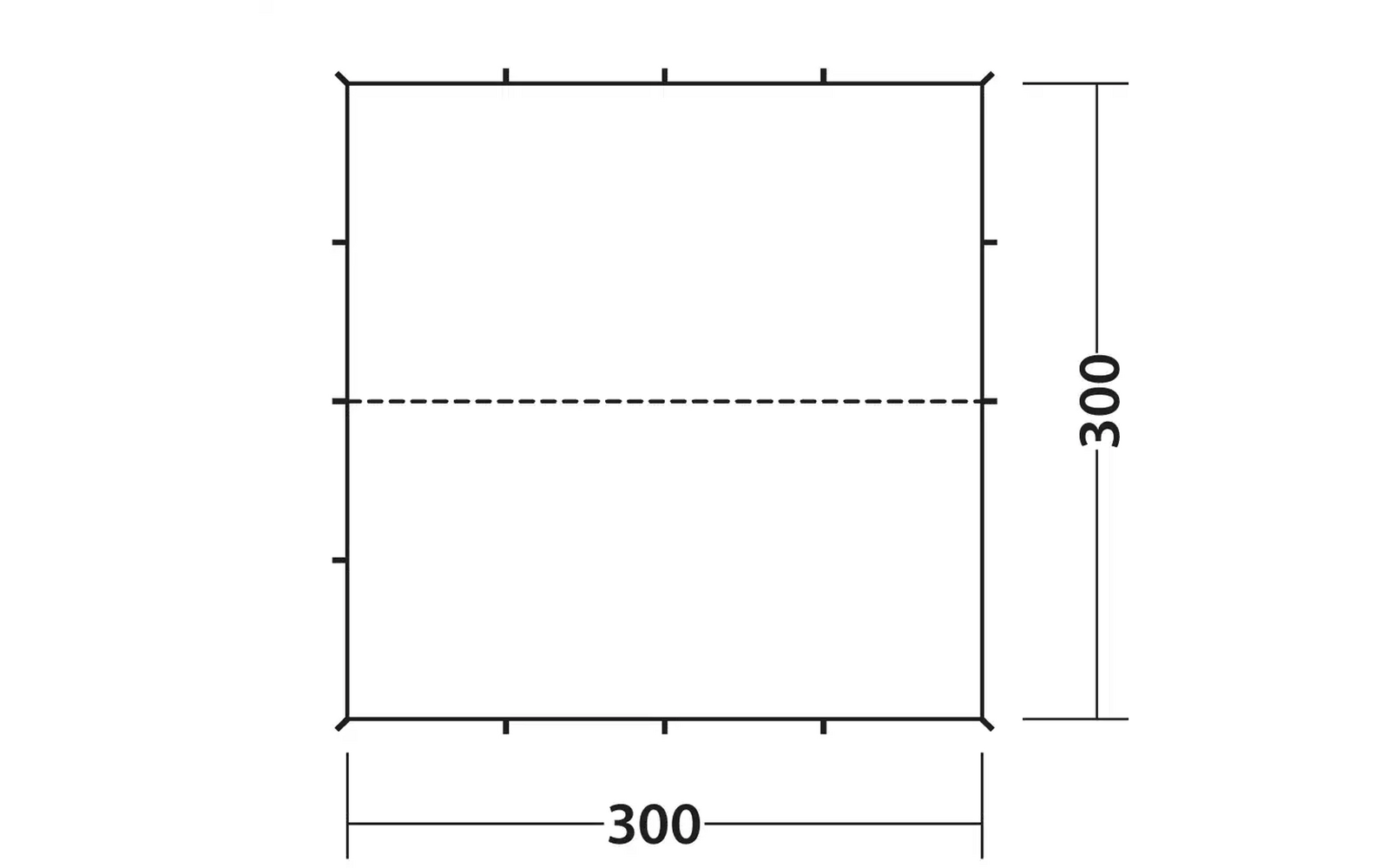 Quadratisches Raster mit den Maßen 300 mal 300, waagerechte gestrichelte Linie in der Mitte