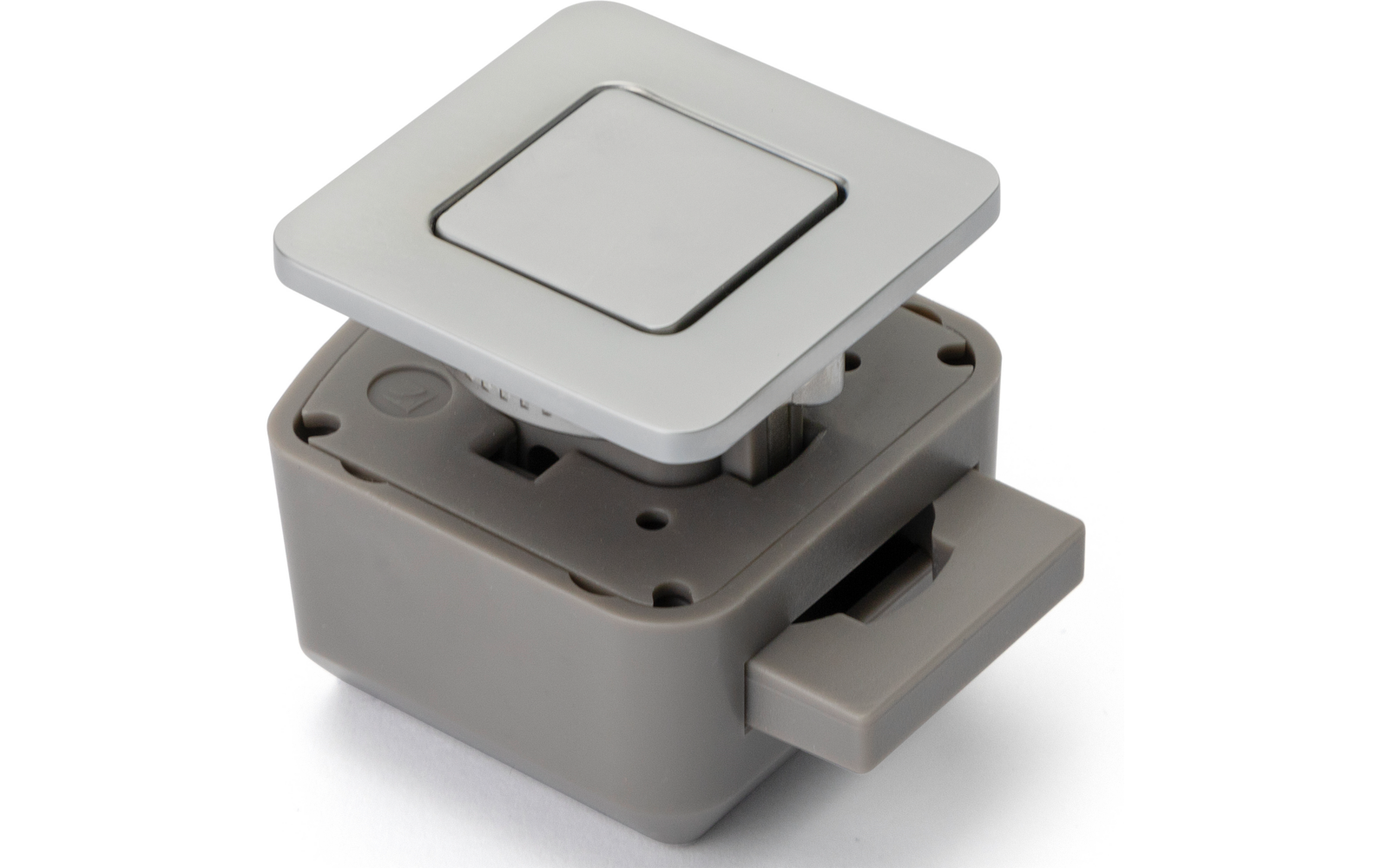 Elektronischer Taster mit quadratischer Taste und grauem Gehäuse