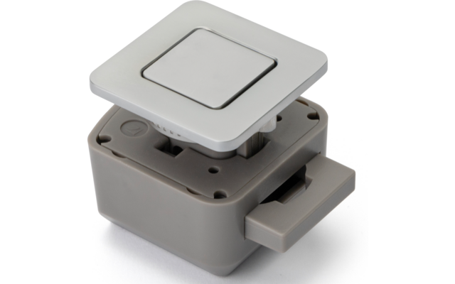 Elektronischer Taster mit quadratischer Taste und grauem Gehäuse