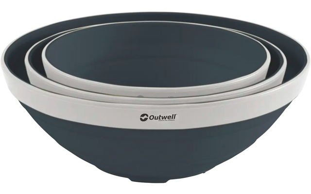 Drei ineinander gestapelte Schüsseln in Grau und Weiß