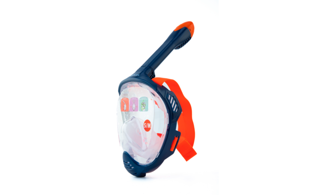 Vollgesichts-Schnorchelmaske in Blau und Orange mit klarem Sichtfenster