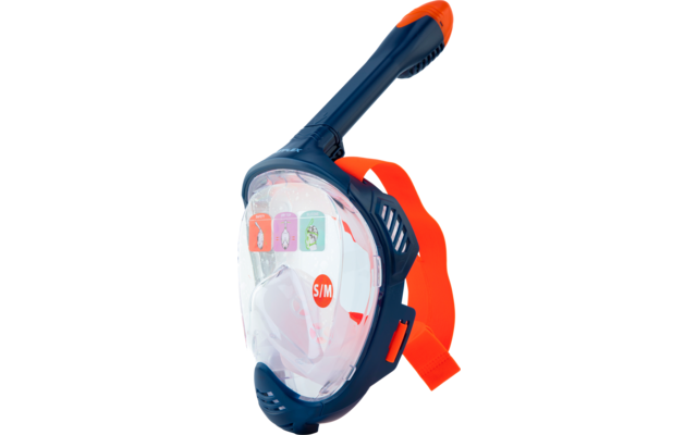 Volledig gezichtsduikmasker in blauw en oranje met duidelijk zichtvenster