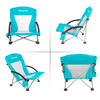 Leichter Campingstuhl aus Metall und textiler Bespannung in Türkis, vier Ansichten