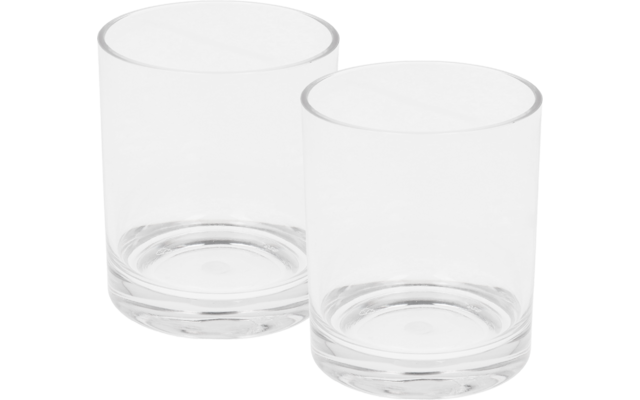 Twee lege, heldere drinkglazen naast elkaar
