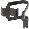 Dunkelgrauer Metallclip mit gebogenem Federband, rechteckiger Platte und spitz zulaufendem Ende