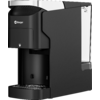 Schwarze Kaffeemaschine mit transparentem Wassertank rechts und Tropfschale vorne