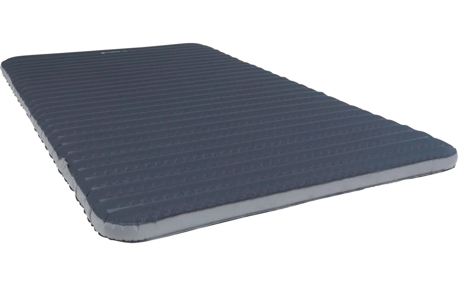 Dunkelgraue, dünne Matratze auf weißem Hintergrund
