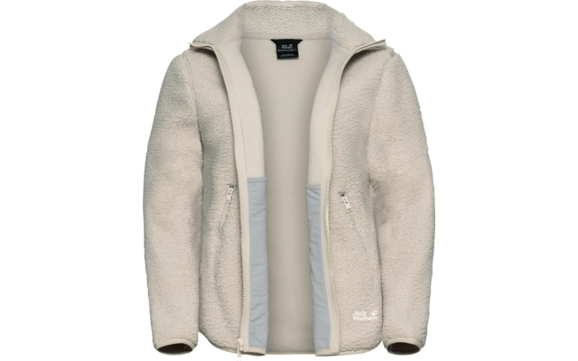 Beige Jacke mit Reißverschluss und Kapuze aus weichem Material