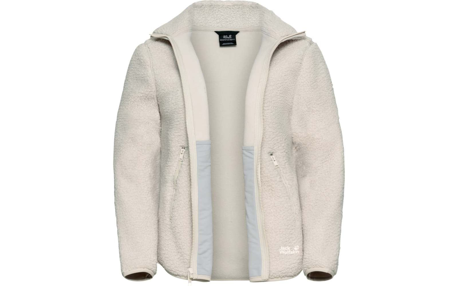 Beige Jacke mit Reißverschluss und Kapuze aus weichem Material