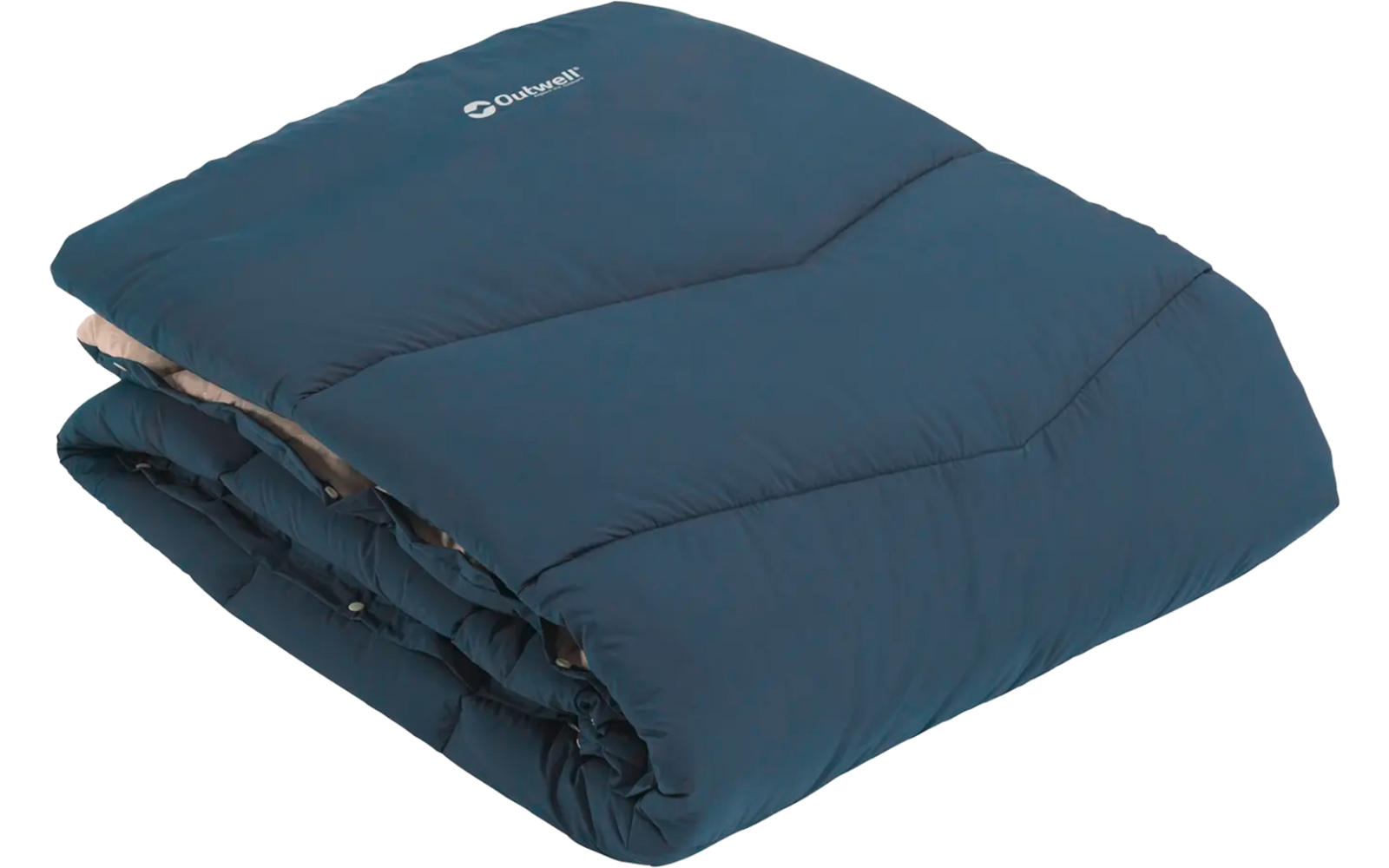 Opgevouwen blauwe stoffen deken met zichtbare steken