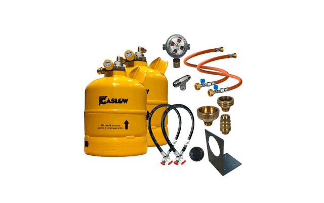 Gaslow LPG Doppel-Zylinder-Kit mit Einfüllstutzen und Stutzenhalterung 2,7 kg