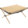 Wooden folding table with crossed legs on white background