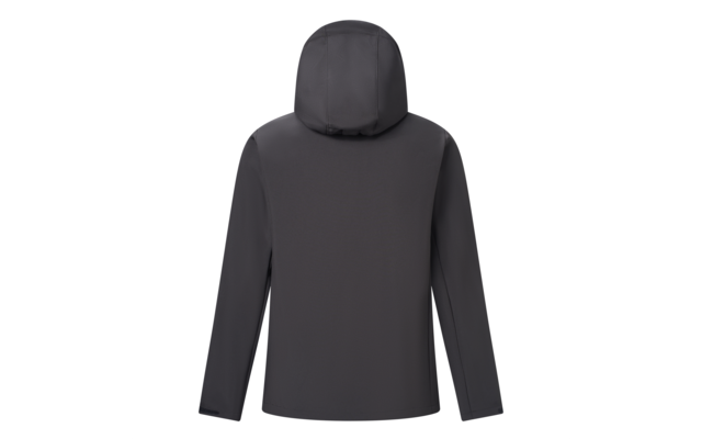 Dunkelgraue Jacke mit Kapuze, Rückenansicht, lange Ärmel, einfarbig, weißer Hintergrund
