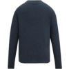 Achteraanzicht van een donkerblauw sweatshirt met lange mouwen en ronde hals op witte achtergrond, effen zonder patroon of logo