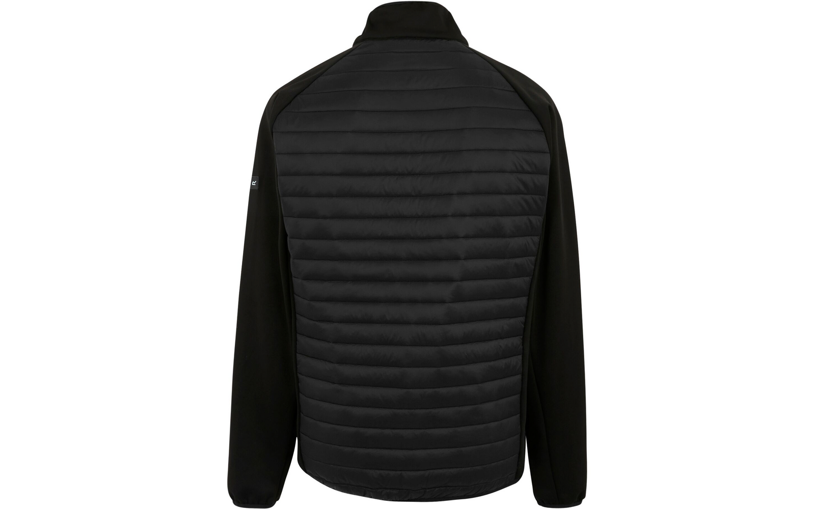 Schwarze gesteppte Jacke von hinten mit langem Ärmel und Stehkragen