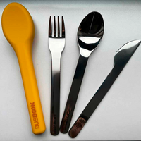 BusBoxx Besteckset 3-teilig mit elastischer H&uuml;lle bestehend aus Messer / Gabel / L&ouml;ffel gelb