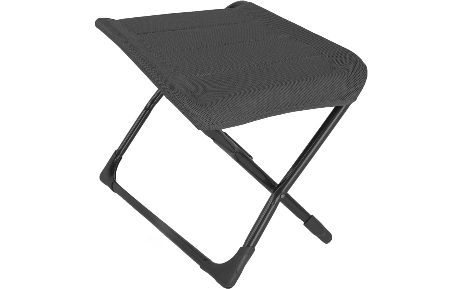 Schwarze textile Sitzfläche auf gekreuzten schwarzen Metallbeinen