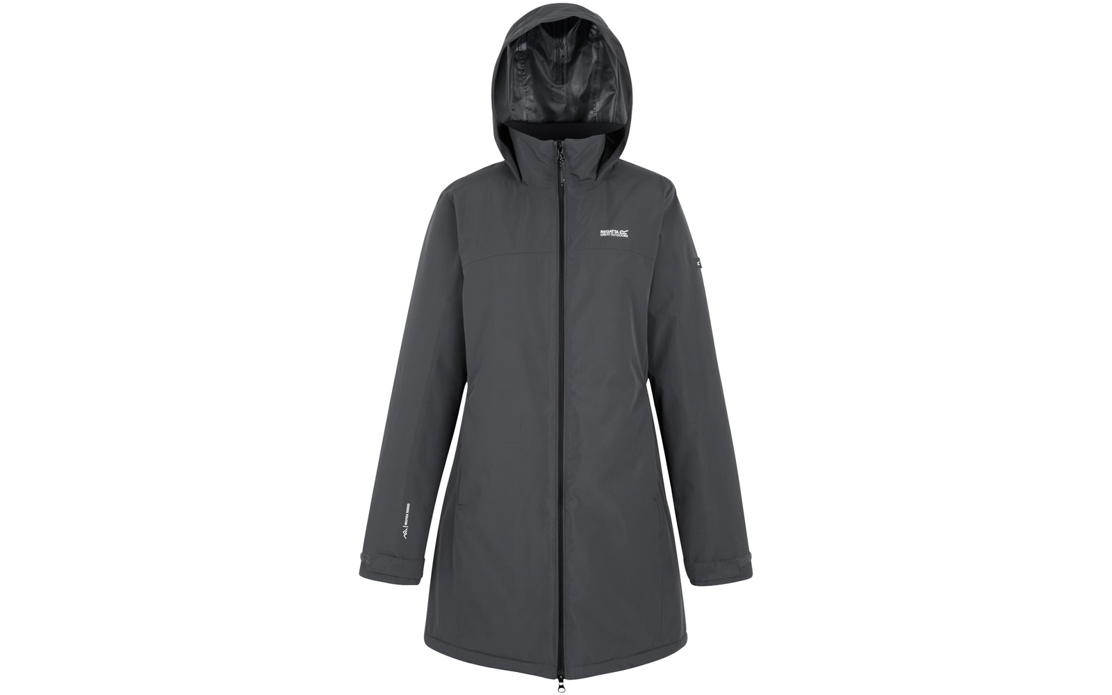 Imperméable long noir avec capuche et fermeture éclair à l'avant