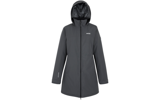 Imperméable long noir avec capuche et fermeture éclair à l'avant