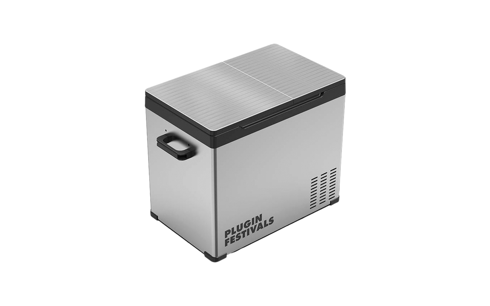 Glacière électronique avec poignées et couvercle fermé, argent et noir